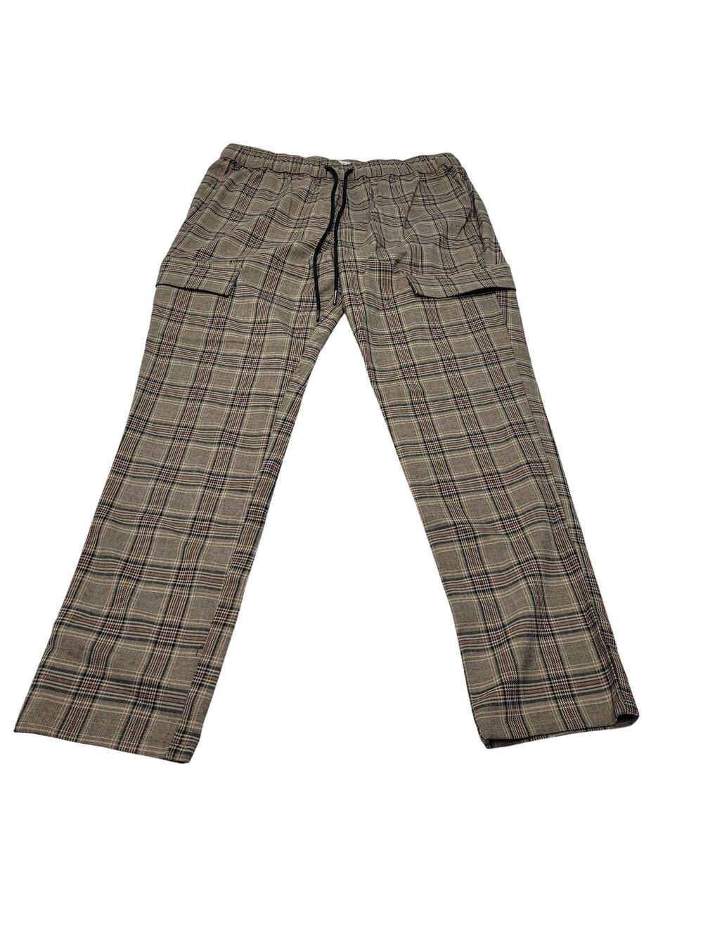 Pacsun NWT plaid cargo pull on pants tan brown tapered drawstring grunge large
